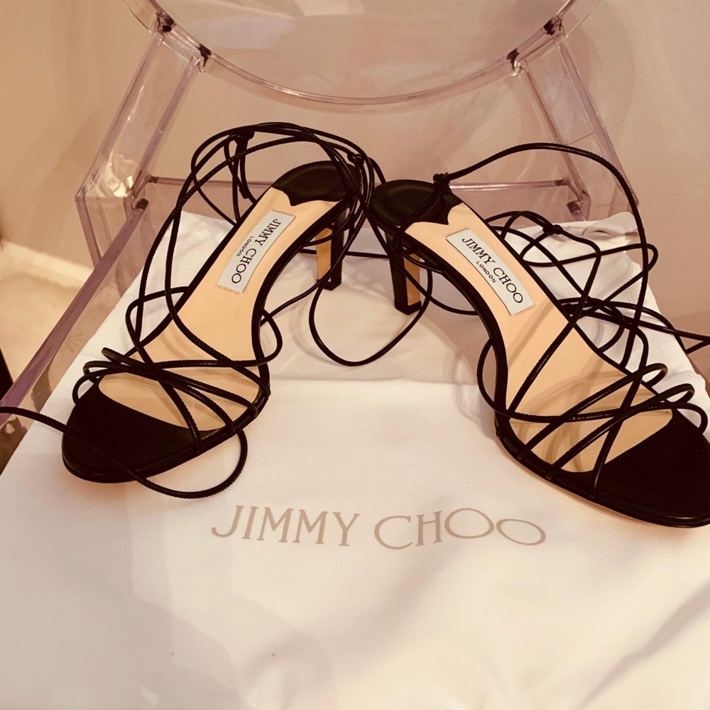AUTHENTIC JIMMY CHOO TAO LACE UP LEATHER SANDALS